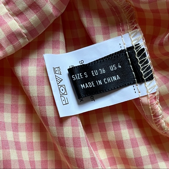 Shein Apricot Gingham Puff Sleeve Peplum Top - Picture 15 of 16